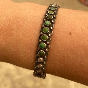 1950 Maisels Green Turquoise Sterling Stamped Cuff